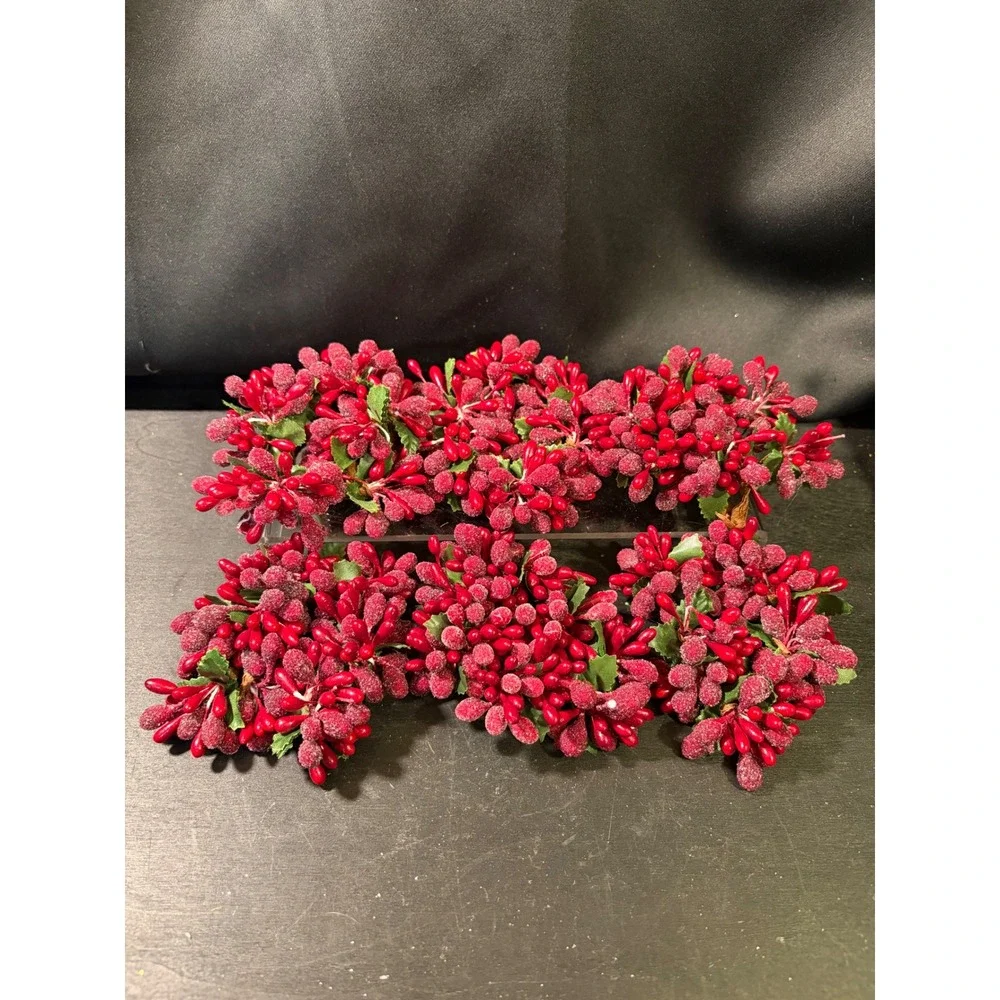 Vintage Red Sugared Berry Napkin Rings Set of 6 Holiday Christmas Table Decor